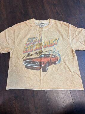 Ford junior Small Short Sleeve Graphic Tee in Tan/yellow with Orange Mustang Car